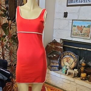 New W Tag IDEM DITTO Red Terry Cloth Tank Dress White Trim Size L
